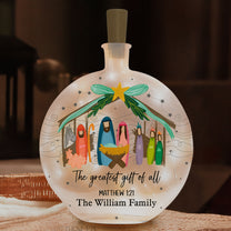 The Greatest Gift Of All Christmas Nativity Scene - Personalized Round Flat Bottle Light