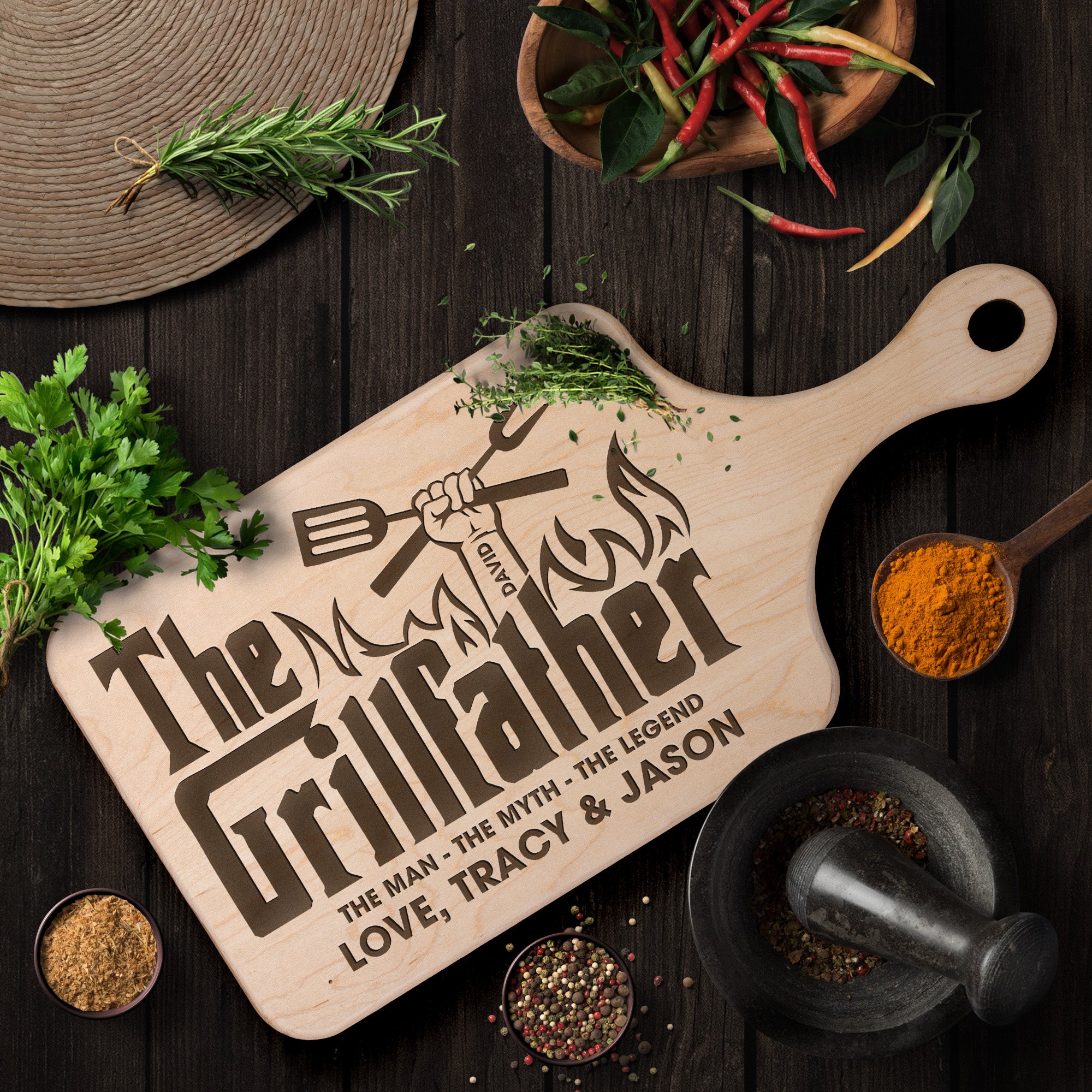 The Grillfather - Personalized Paddle Cutting Board