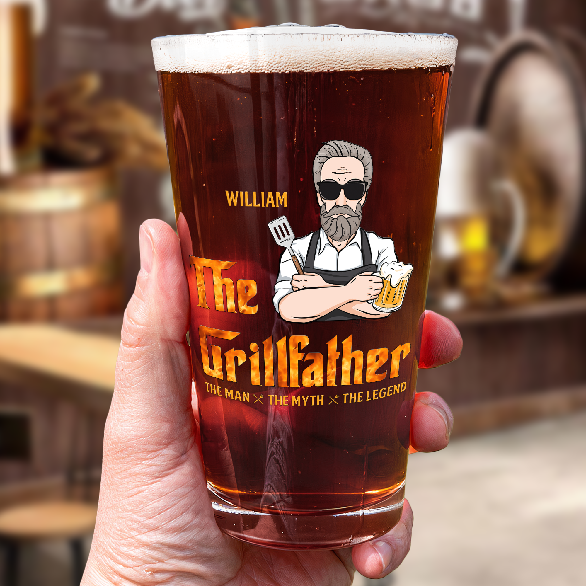 Father's Day Gifts, The Grillfather The Man The Myth The Legend - Personalized Beer Glass