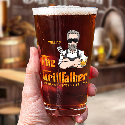 The Grillfather The Man The Myth The Legend - Personalized Beer Glass