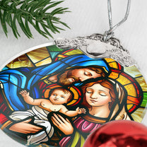 The Holy Family Christmas - Nativity Night - Personalized Glass Ornament With Silver Cap