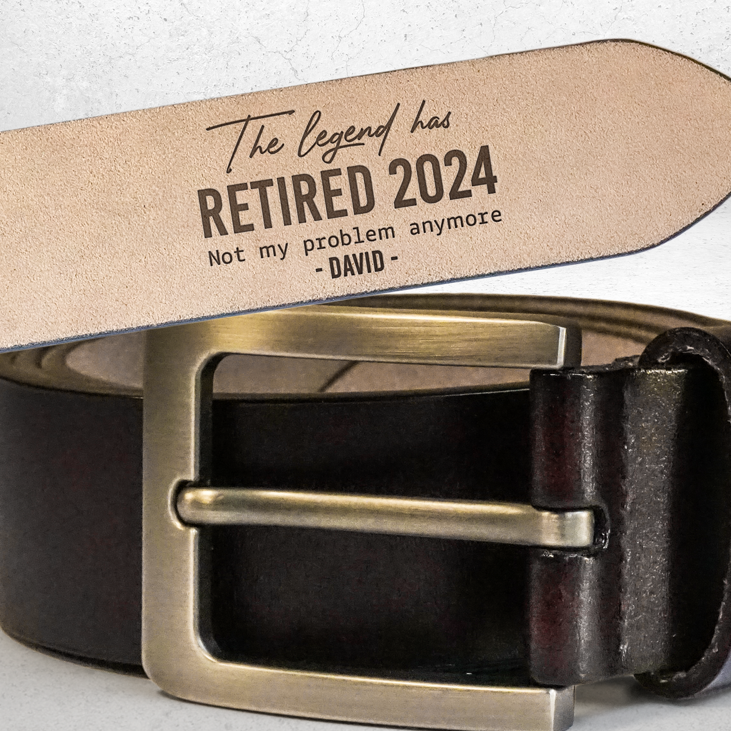 The Legend Has Retired Not My Problem Anymore - Personalized Engraved Leather Belt