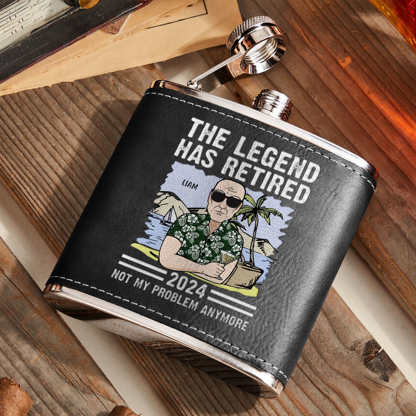 The Legend Has Retired - Personalized Leather Flask