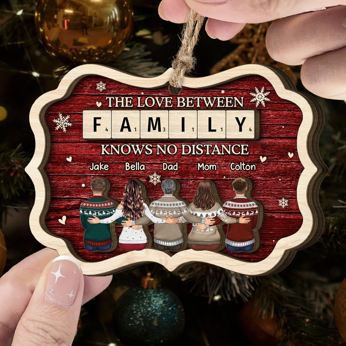 The Love Between Family Christmas - Personalized Wooden Ornament