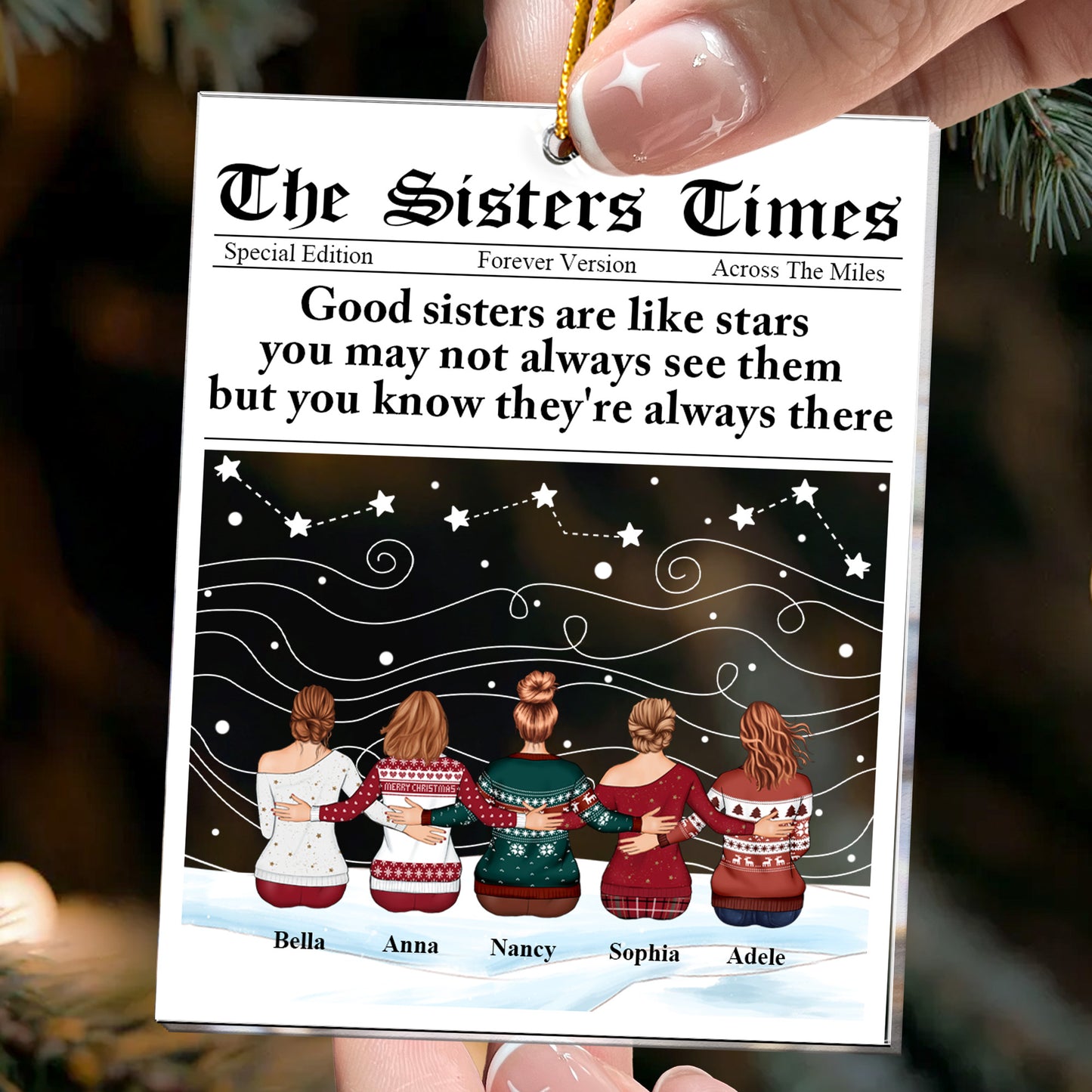 Christmas Family, Sisters, Siblings Together - Personalized Acrylic Ornament