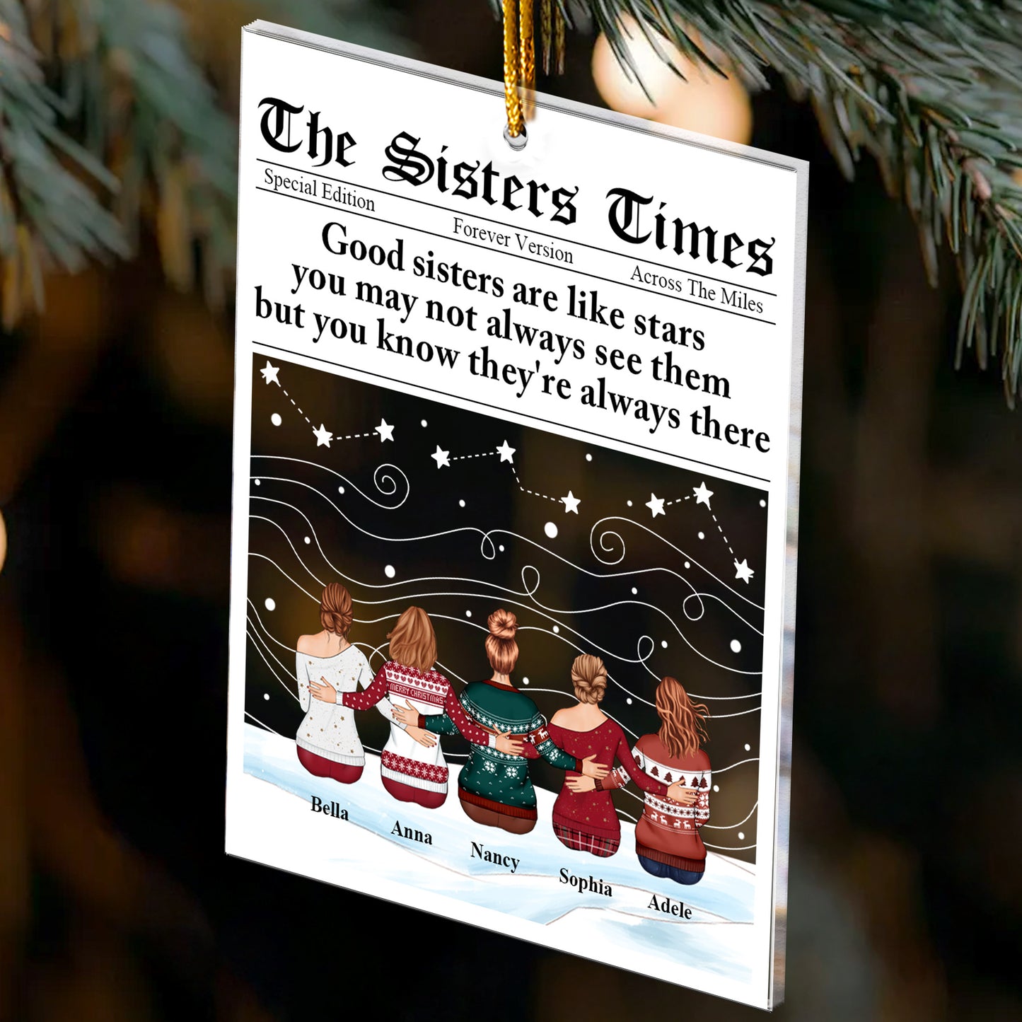 Christmas Family, Sisters, Siblings Together - Personalized Acrylic Ornament