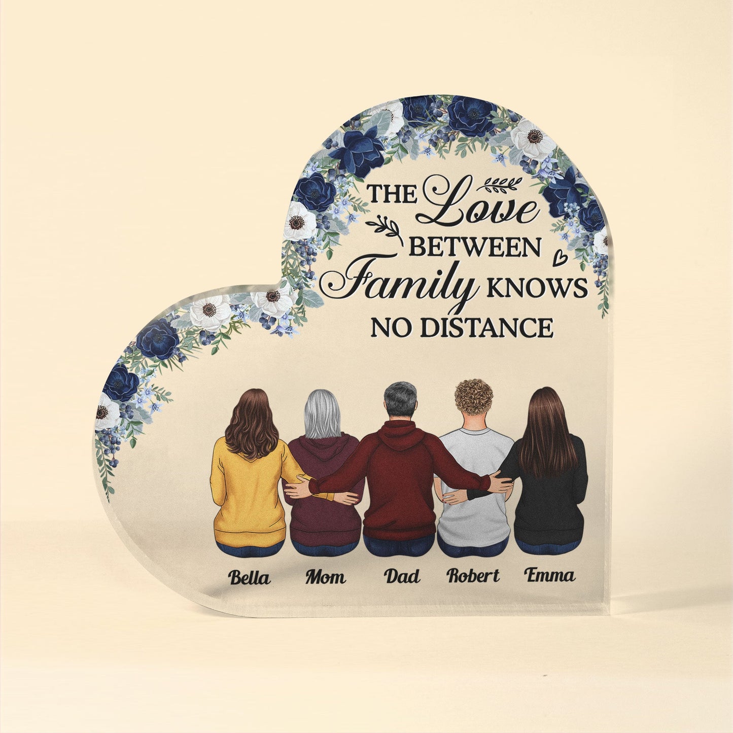 The Love Between Family - Personalized Heart Shaped Acrylic Plaque