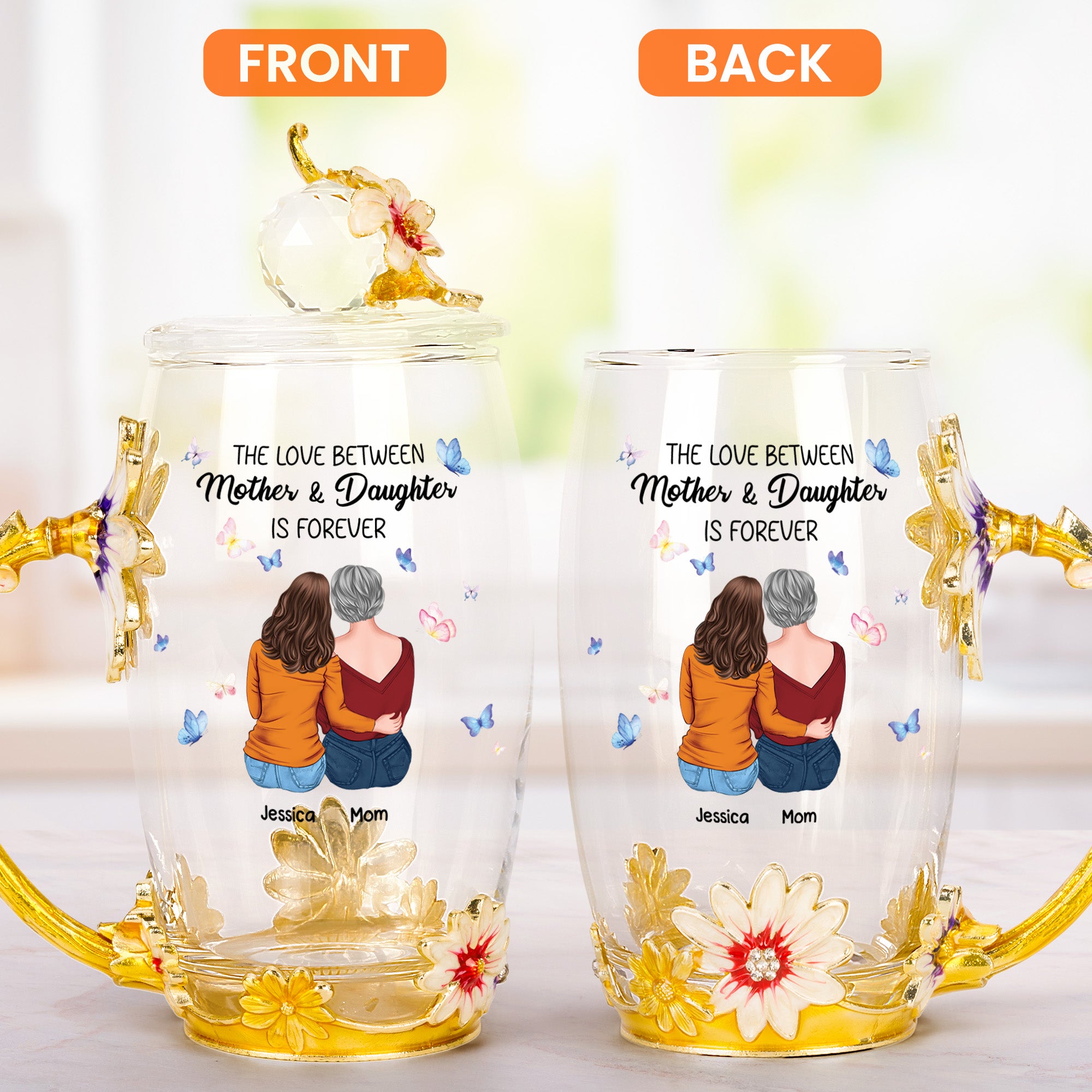 The Love Between Mother And Daughter - Personalized Enamel Flower Tea Cup