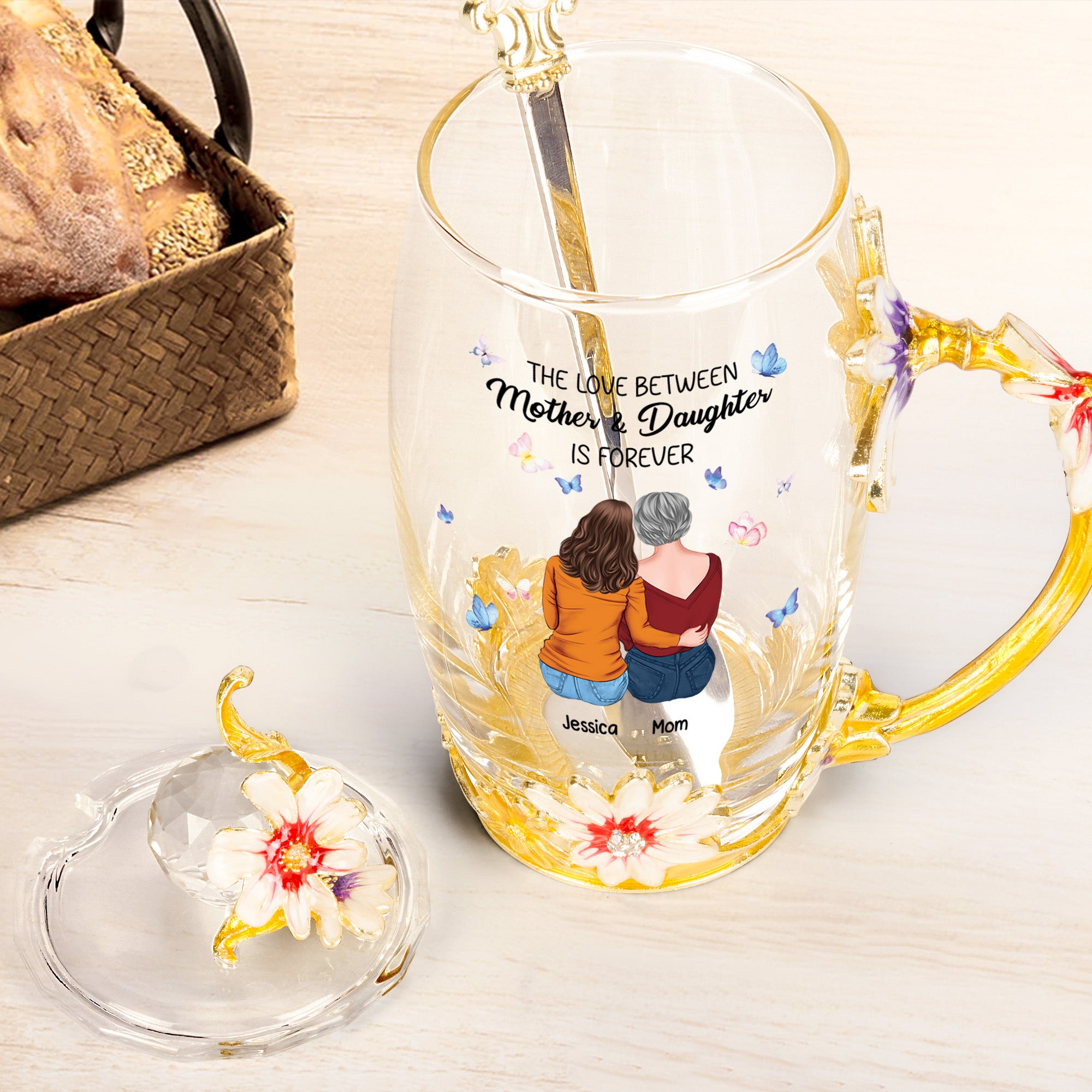 The Love Between Mother And Daughter - Personalized Enamel Flower Tea Cup