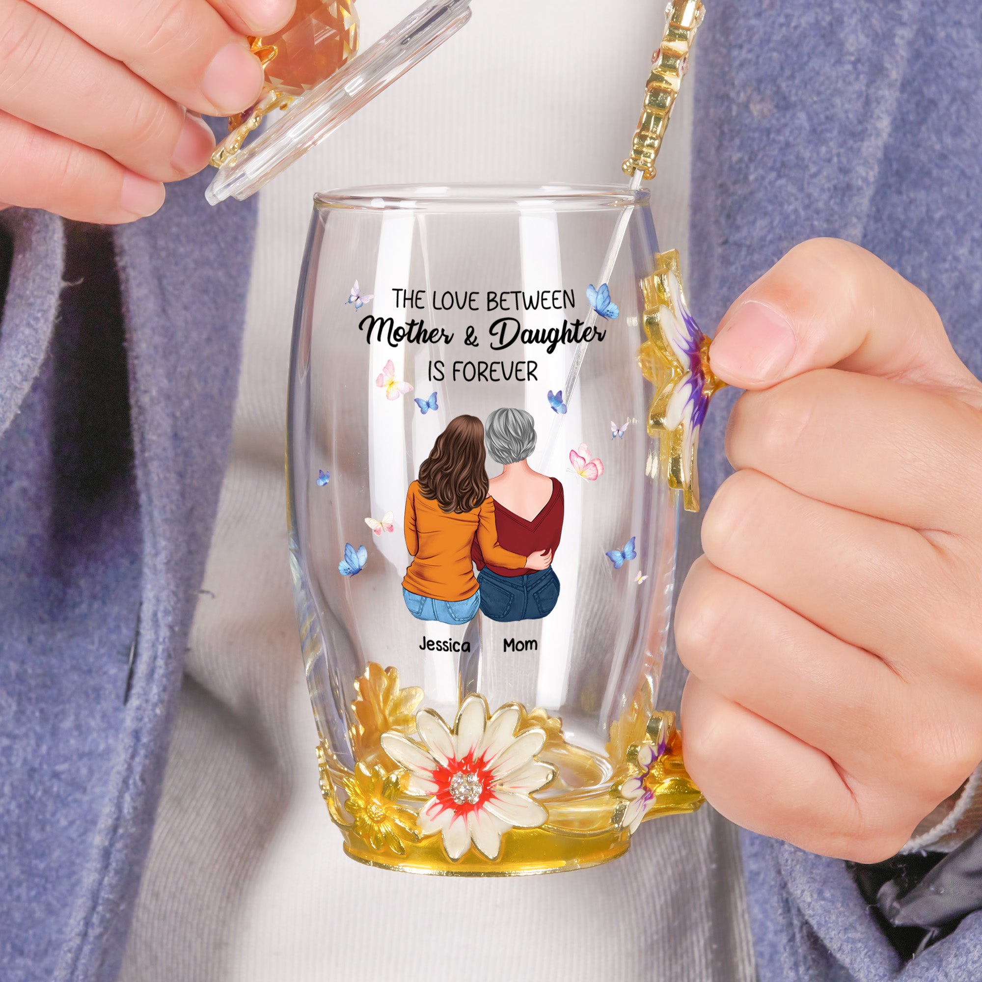 The Love Between Mother And Daughter - Personalized Enamel Flower Tea Cup