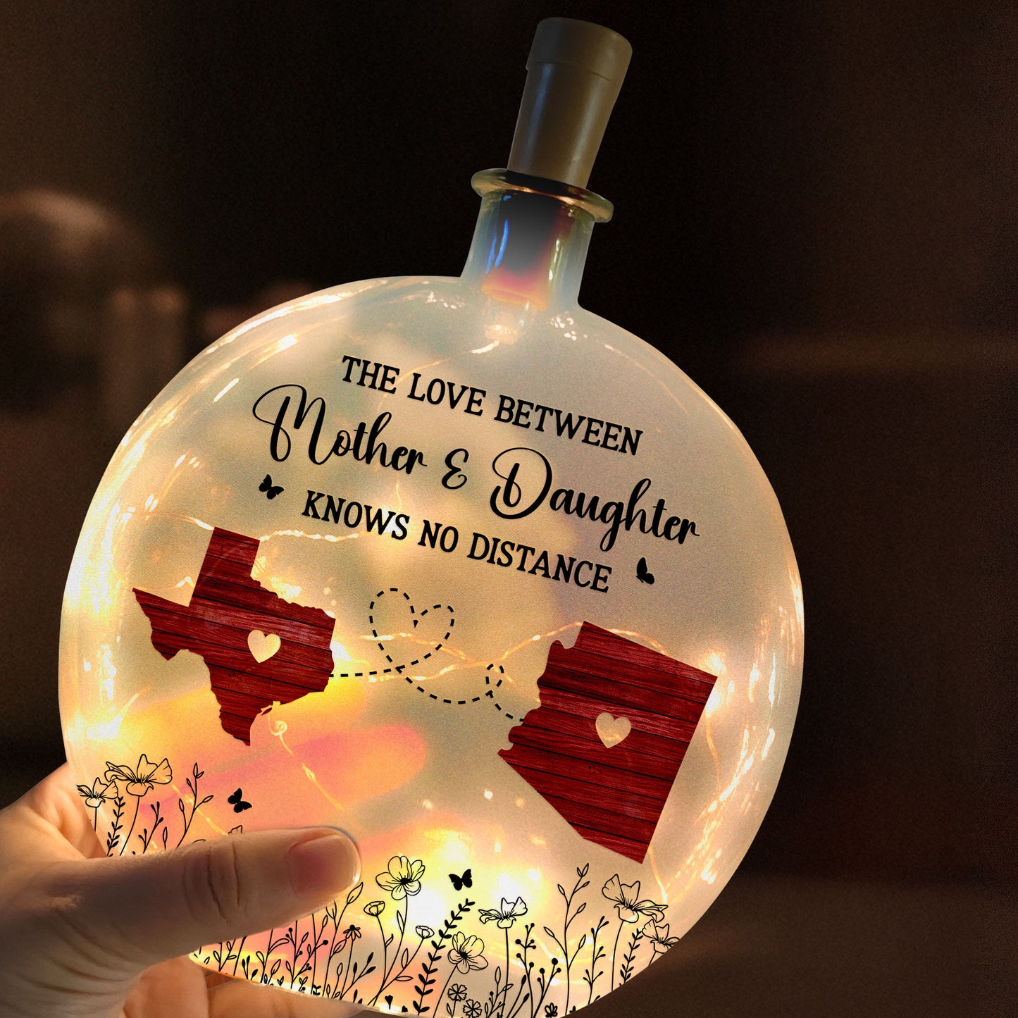 The Love Between Mother And Daughter - Personalized Round Flat Bottle Light