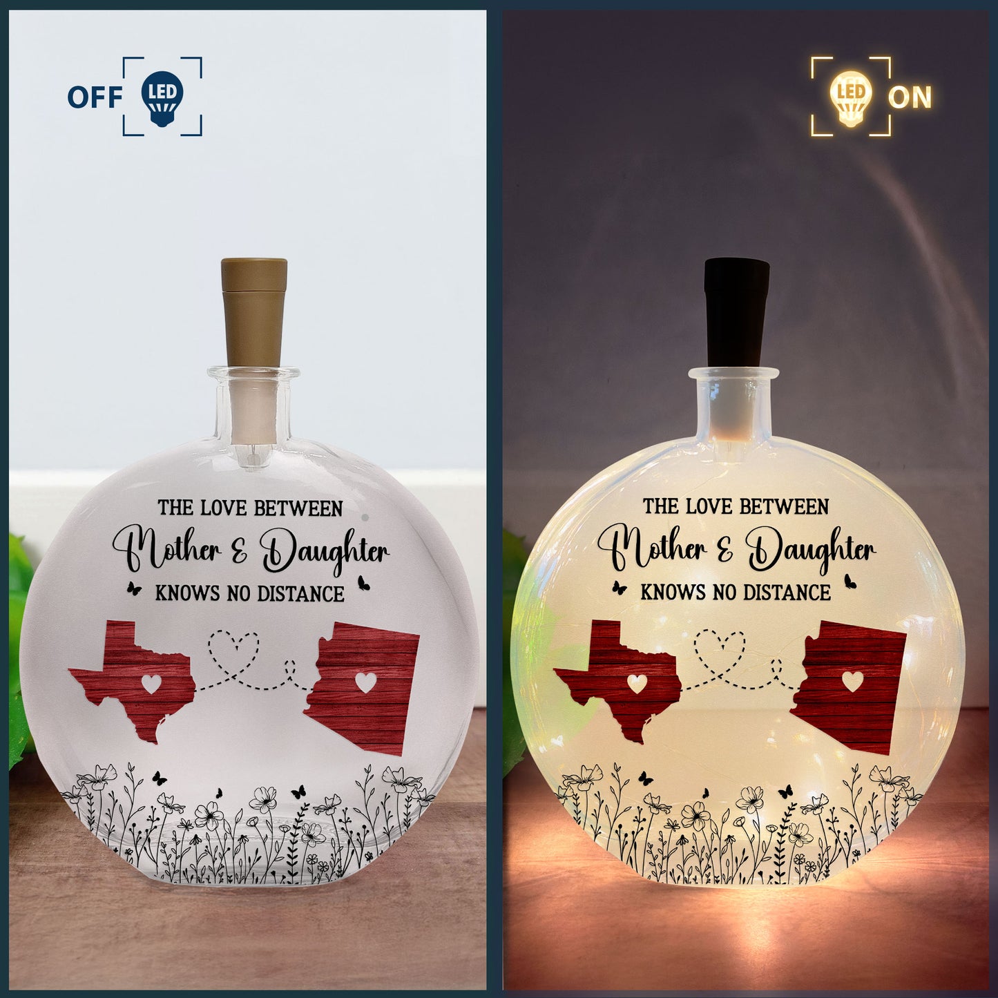 The Love Between Mother And Daughter - Personalized Round Flat Bottle Light