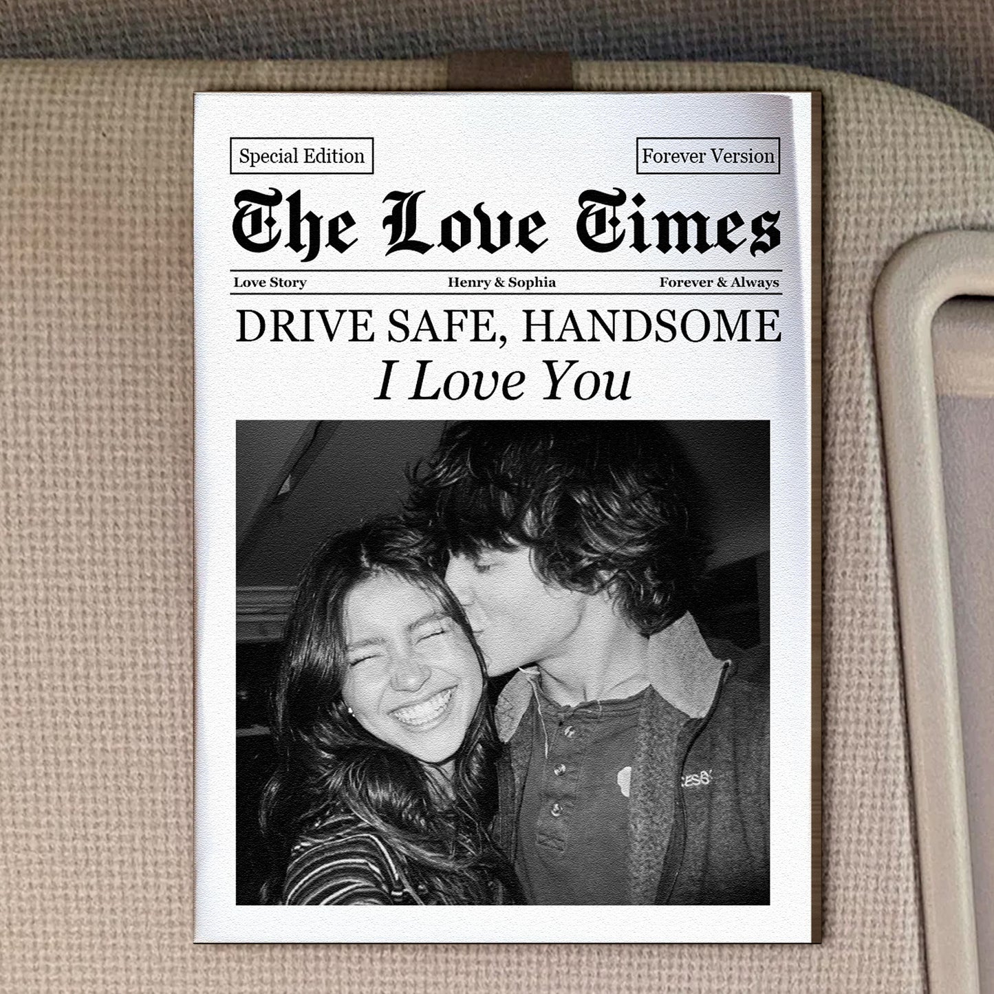 The Love Times Newspaper Drive Safe For Husband, Daddy, Family - Personalized Car Visor Clip
