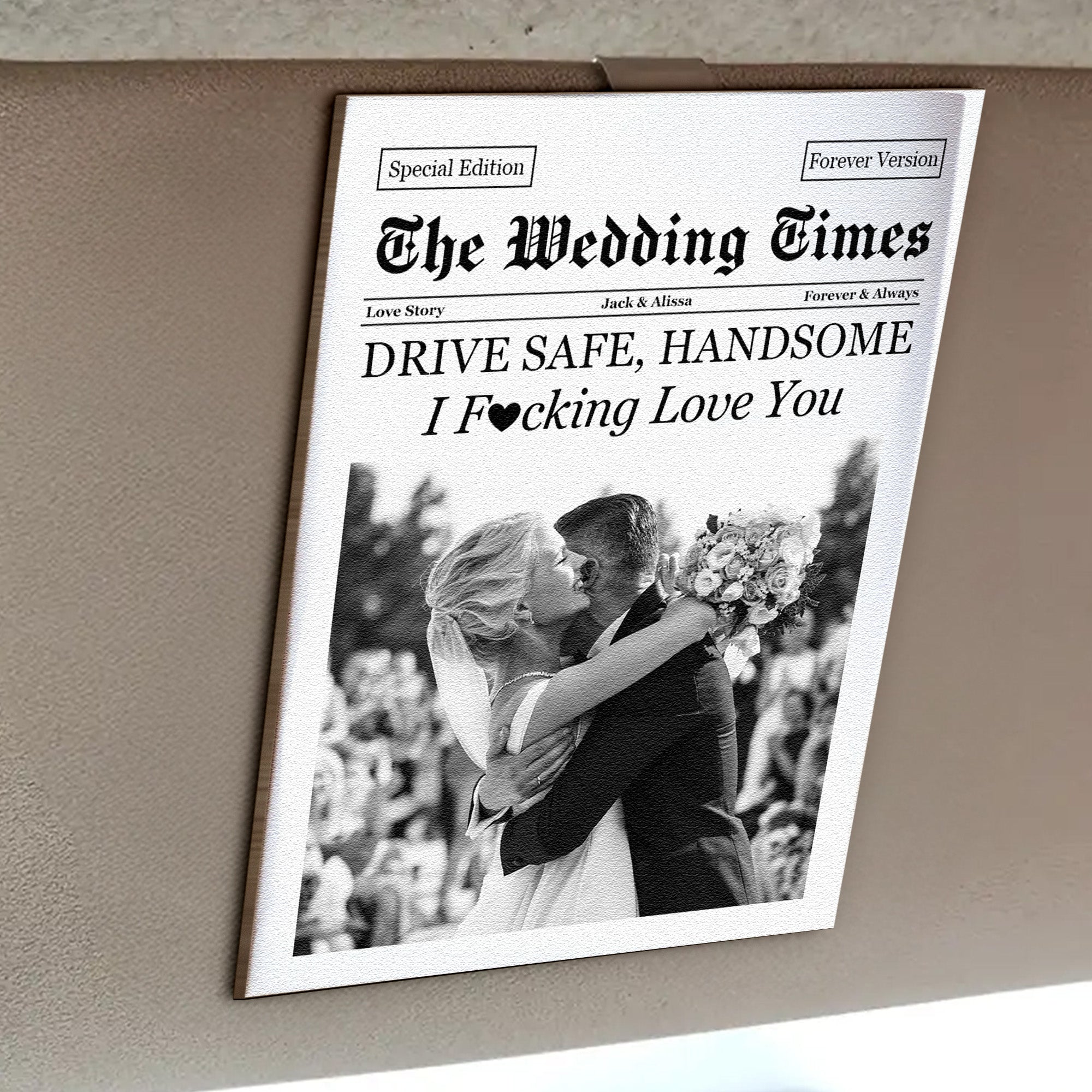 The Love Times Newspaper Drive Safe For Husband, Daddy, Family - Personalized Car Visor Clip