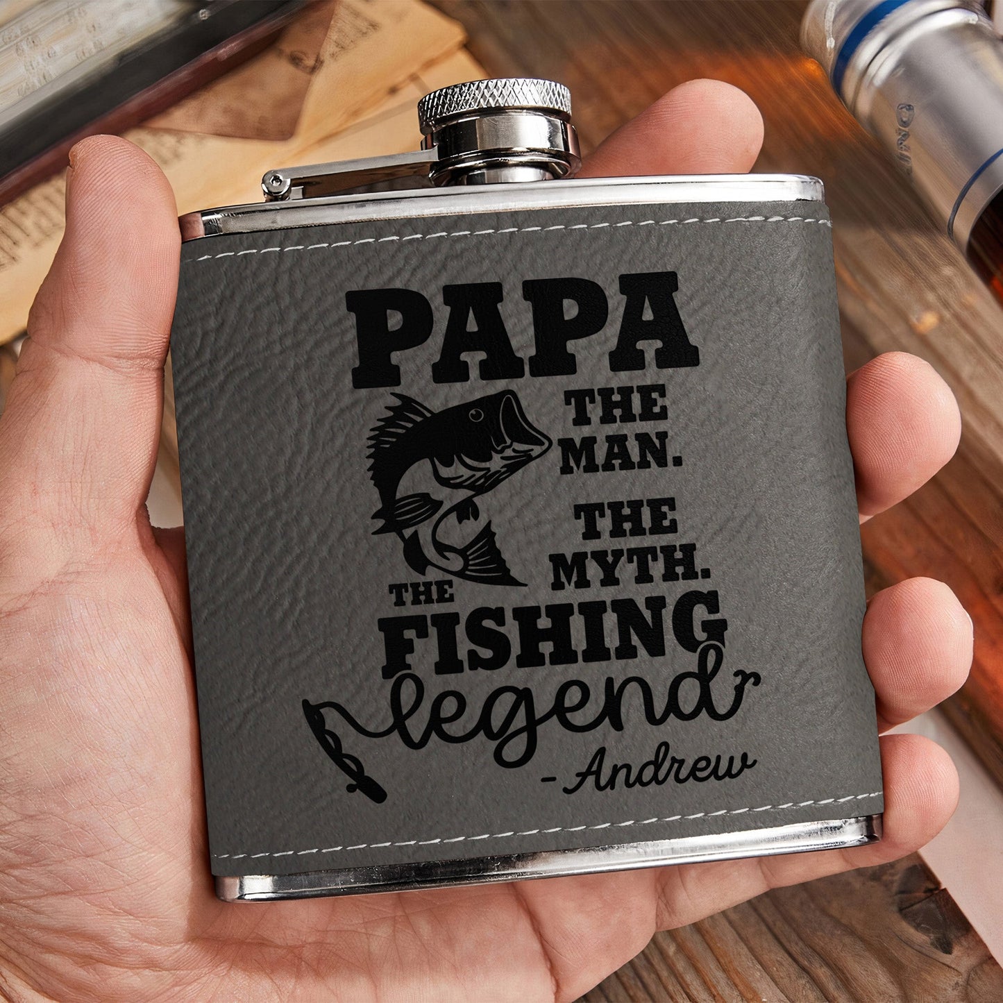 The Man The Myth The Fishing Legend - Personalized Leather Flask