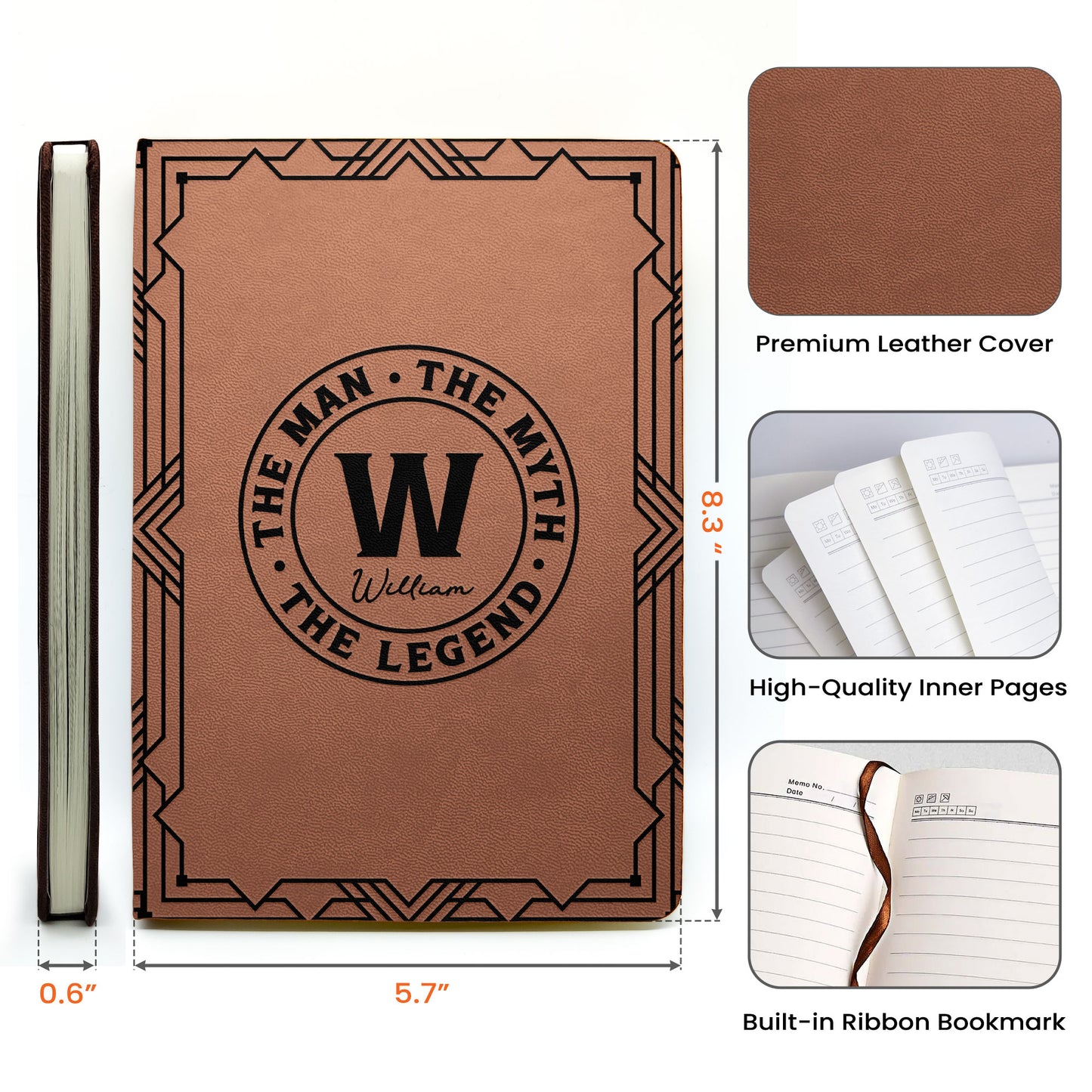 The Man The Myth The Legend Monogram - Personalized Leather Journal