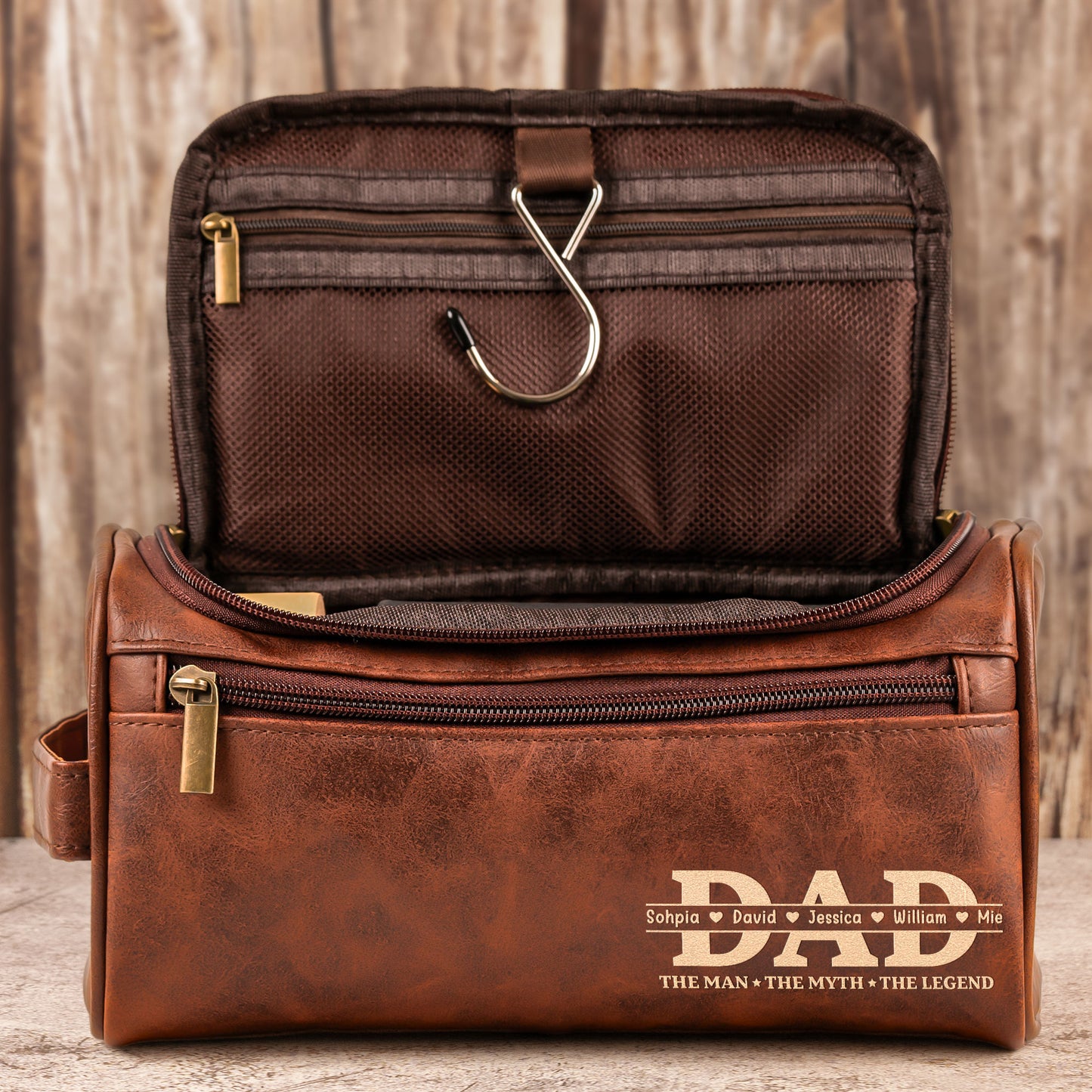 Father's Day Gifts, The Man, The Myth, The Legend Custom For Dad, Grandpa - Personalized Leather Toiletry Bag