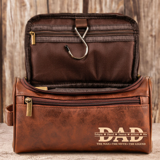 The Man, The Myth, The Legend Custom For Dad, Grandpa - Personalized Leather Toiletry Bag