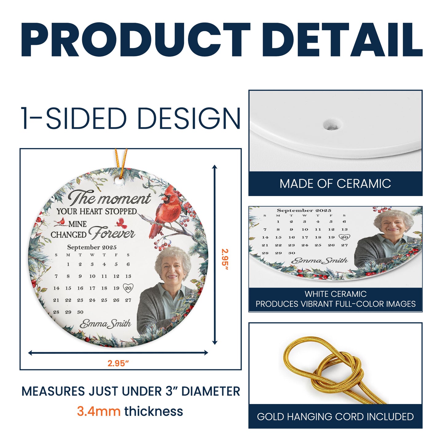 The Moment Your Heart Stopped Memorial Ornament - Personalized Ceramic Photo Ornament