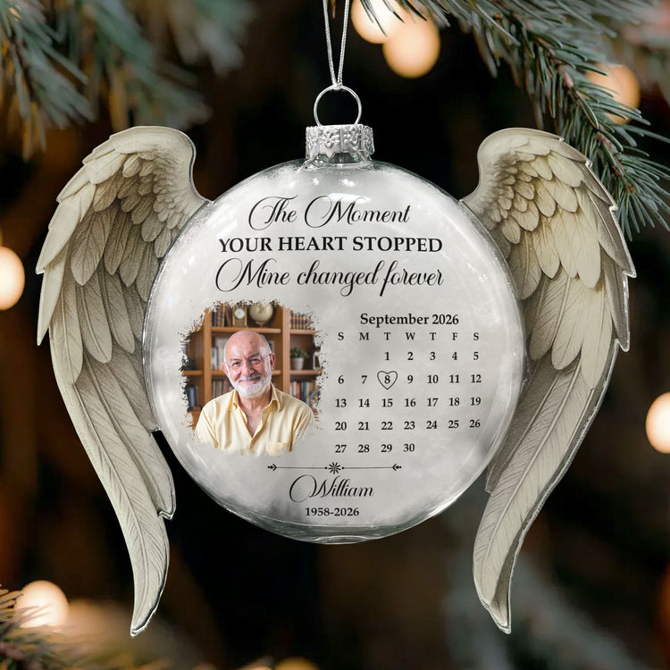 The Moment Your Heart Stopped Mine Changed Forever 3D Ball With Wings - Personalized Ornament 1