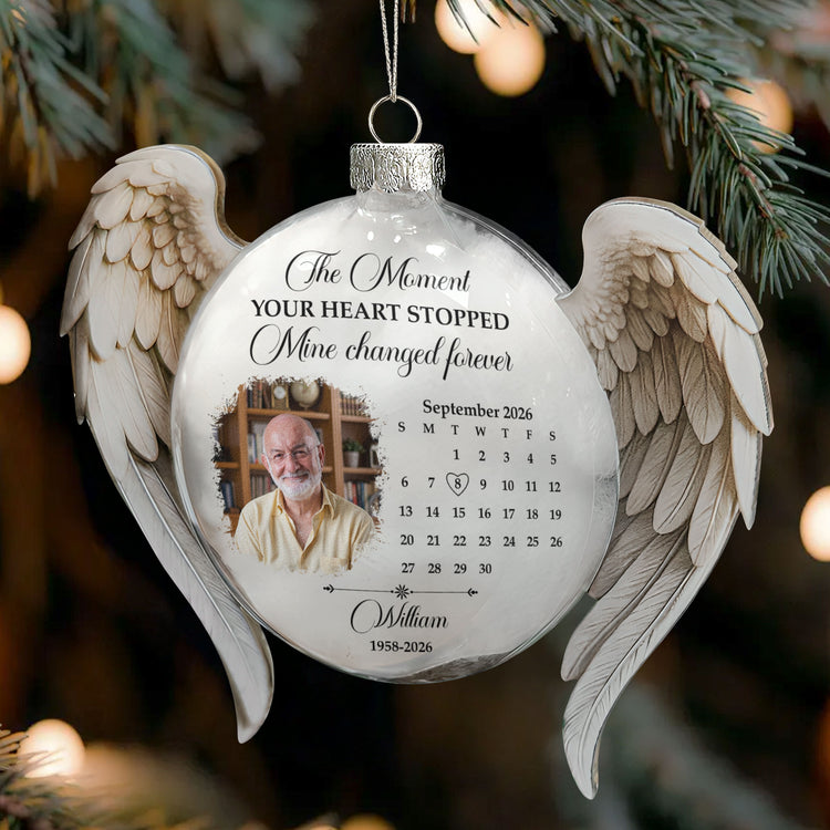 The Moment Your Heart Stopped Mine Changed Forever 3D Ball With Wings - Personalized Ornament 2