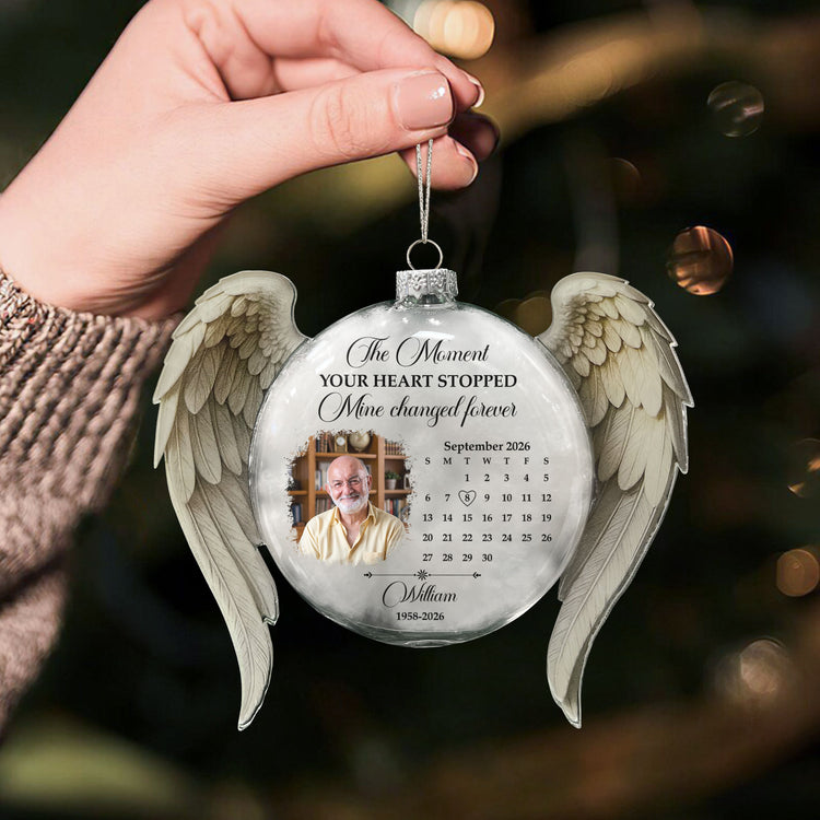 The Moment Your Heart Stopped Mine Changed Forever 3D Ball With Wings - Personalized Ornament 3