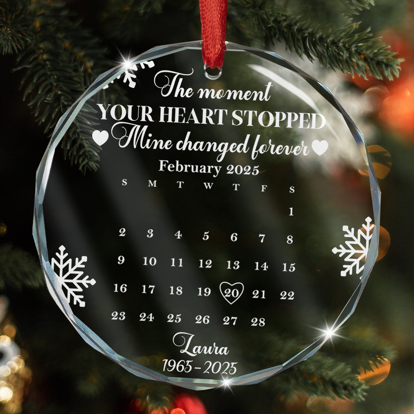 The Moment Your Heart Stopped Mine Changed Forever Calendar - Personalized Glass Ornament