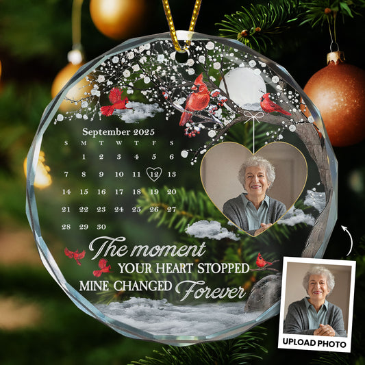 The Moment Your Heart Stopped Mine Changed Forever - Personalized Glass Photo Ornament
