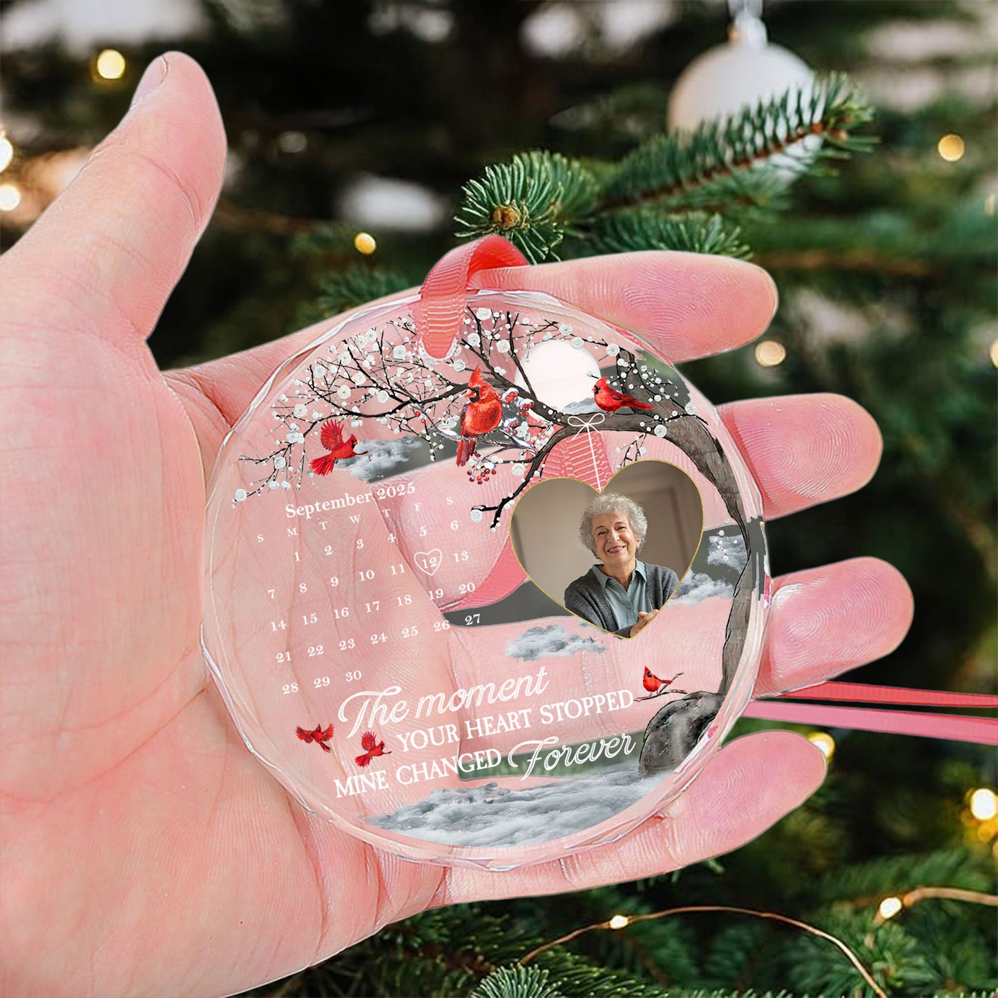 The Moment Your Heart Stopped Mine Changed Forever - Personalized Glass Photo Ornament
