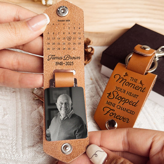 The Moment Your Heart Stopped Mine Changed Forever - Personalized Leather Photo Keychain
