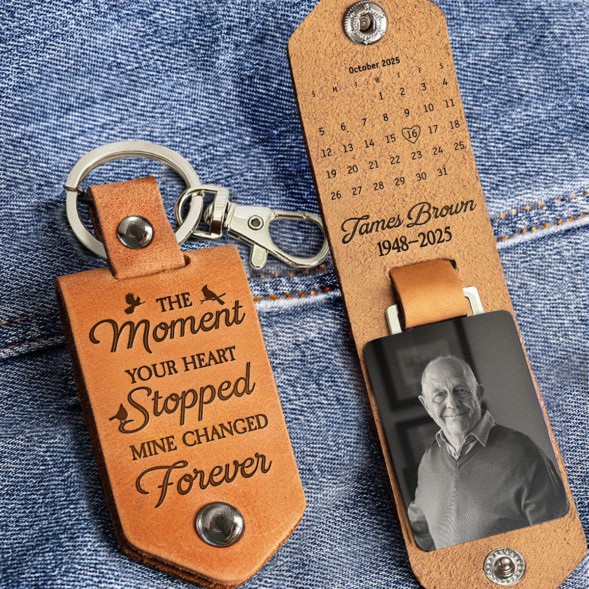 The Moment Your Heart Stopped Mine Changed Forever - Personalized Leather Photo Keychain