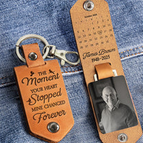 The Moment Your Heart Stopped Mine Changed Forever - Personalized Leather Photo Keychain