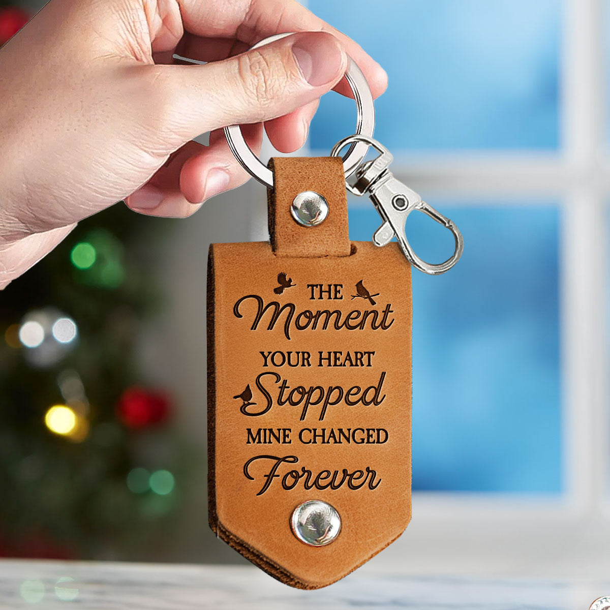 The Moment Your Heart Stopped Mine Changed Forever - Personalized Leather Photo Keychain