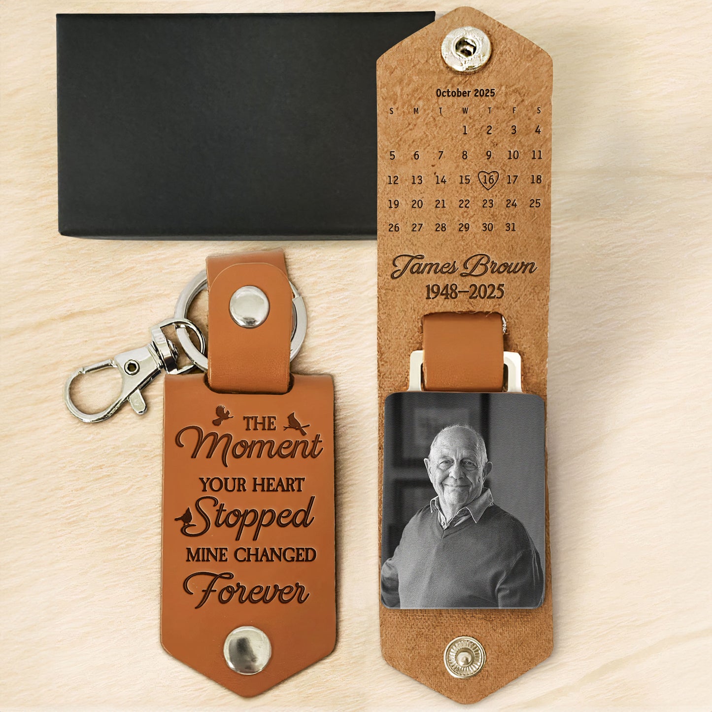 The Moment Your Heart Stopped Mine Changed Forever - Personalized Leather Photo Keychain