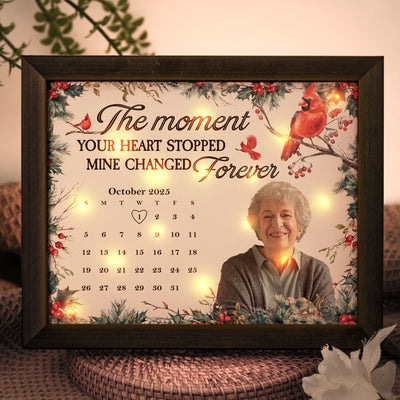 The Moment Your Heart Stopped Mine Changed Forever - Personalized Photo LED Shadow Box