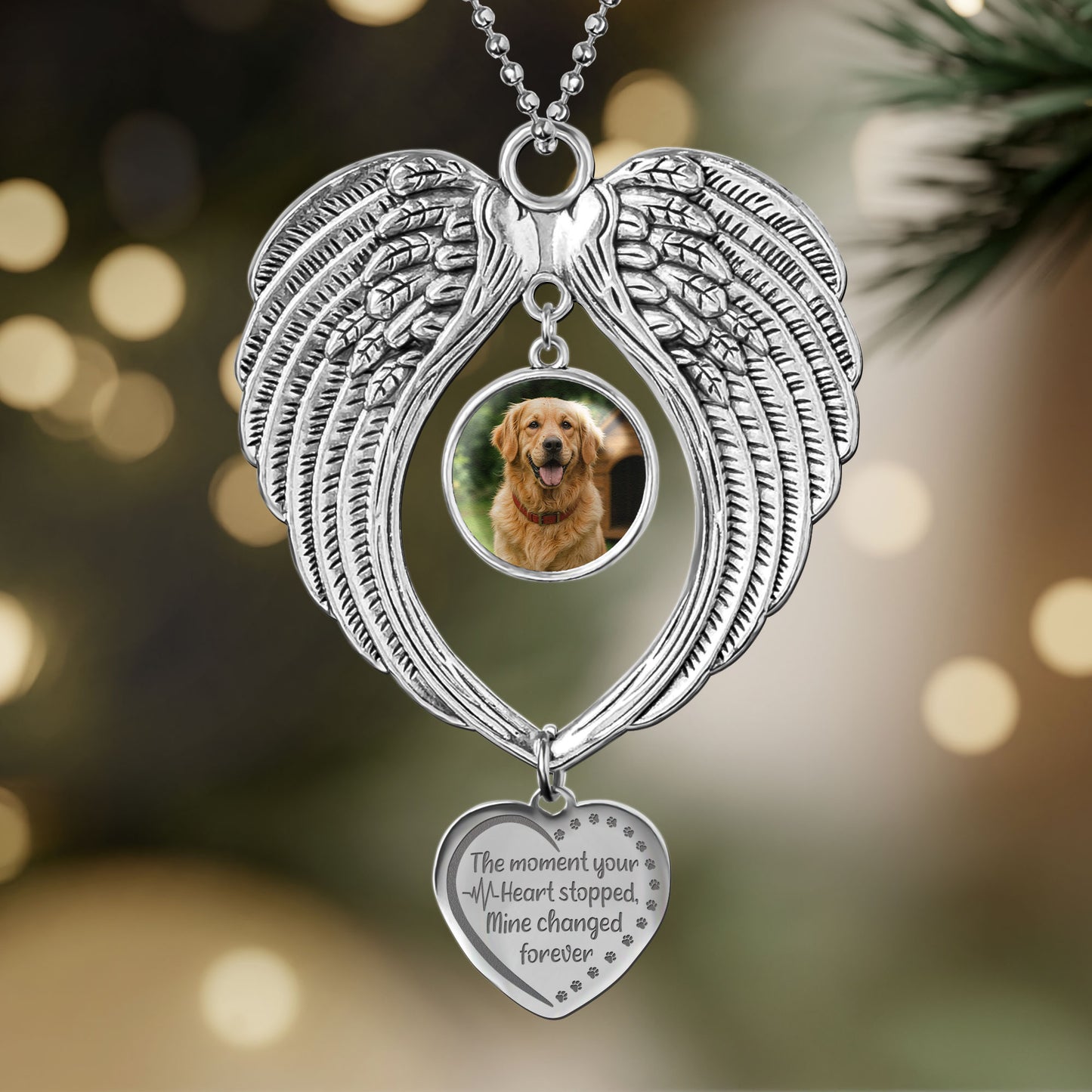 The Moment Your Heart Stopped, Mine Changed Forever - Custom Angel Wings Photo Ornament