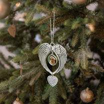 The Moment Your Heart Stopped, Mine Changed Forever - Custom Angel Wings Photo Ornament