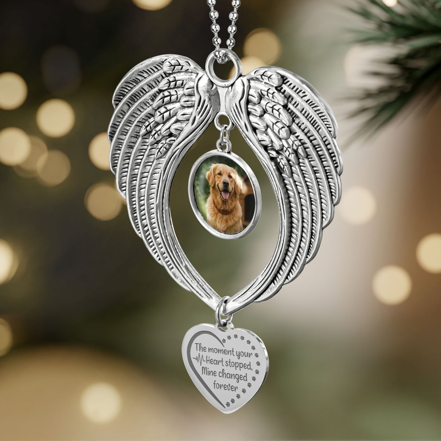 The Moment Your Heart Stopped, Mine Changed Forever - Custom Angel Wings Photo Ornament