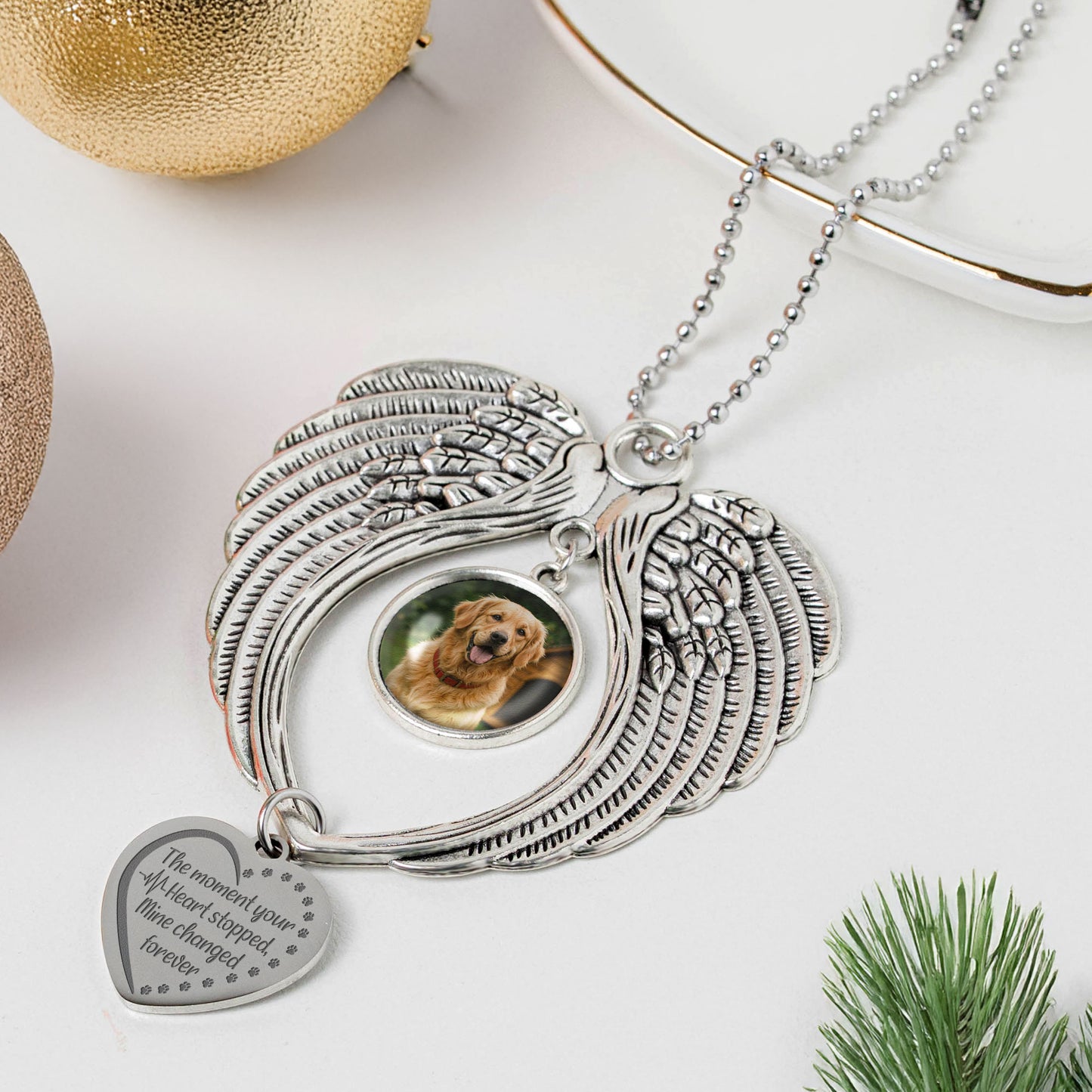 The Moment Your Heart Stopped, Mine Changed Forever - Custom Angel Wings Photo Ornament