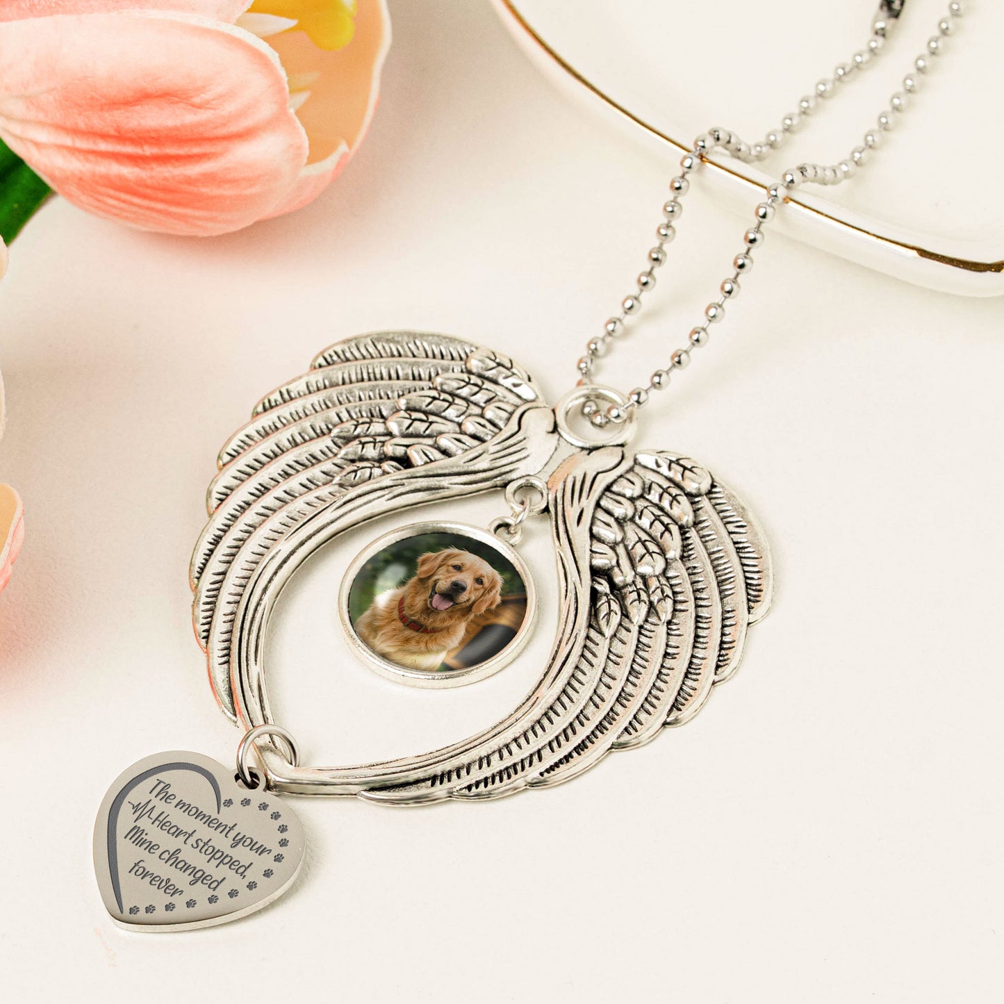 The Moment Your Heart Stopped, Mine Changed Forever - Custom Angel Wings Photo Ornament