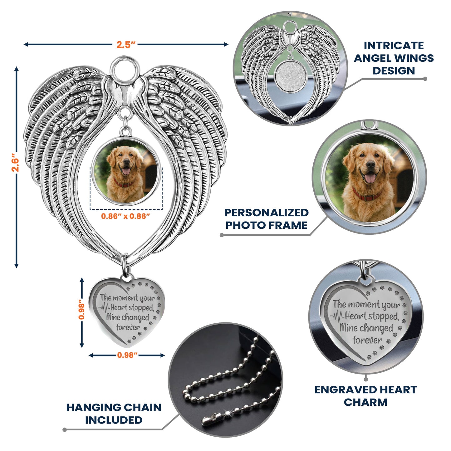 The Moment Your Heart Stopped, Mine Changed Forever - Custom Angel Wings Photo Ornament