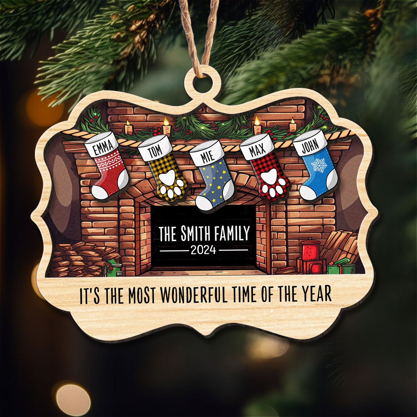 The Most Wonderful Time Of The Year - Personalized Wooden Ornament