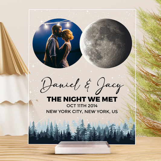 The Night Of Our First Date Custom Moon Phase - Personalized Acrylic Photo Plaque