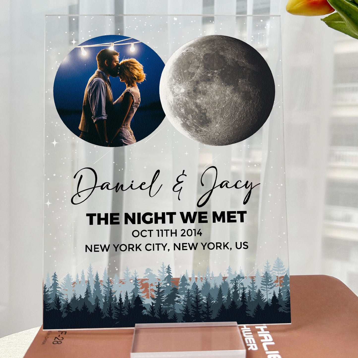 The Night Of Our First Date Custom Moon Phase - Personalized Acrylic Photo Plaque