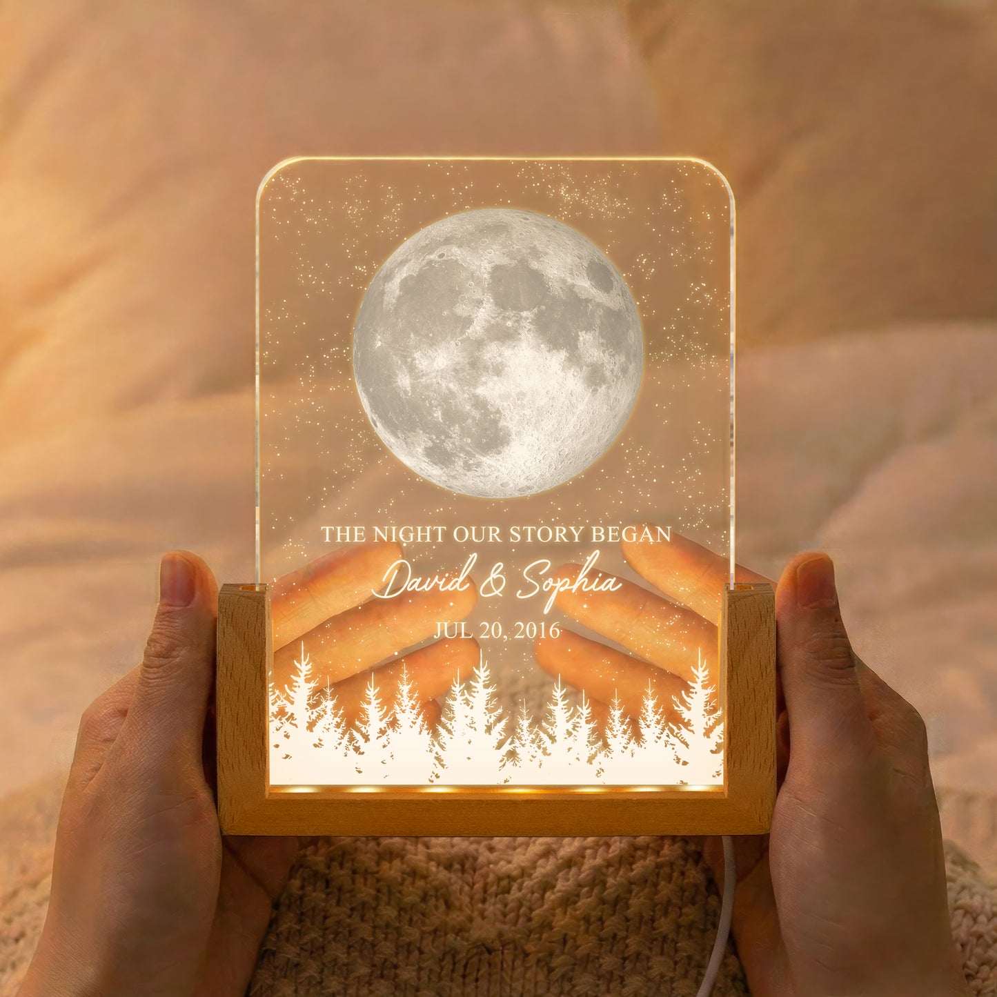 The Night Our Story Began Custom Moon Phase Couple Anniversary Gifts - Personalized Night Light