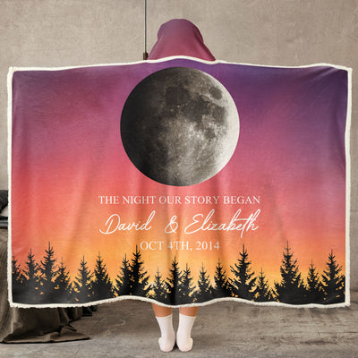 The Night Our Story Began Moon Phase - Personalized Wearable Blanket Hoodie