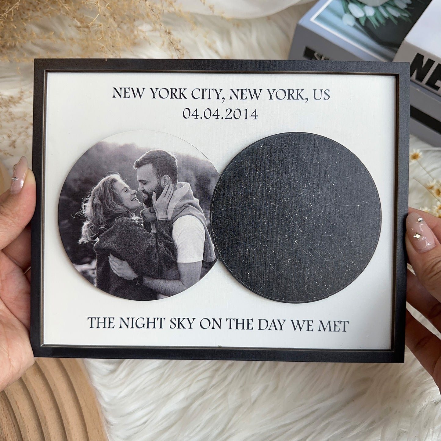 The Night Sky On The Day We Met - Personalized 2 Layers Wooden Photo Plaque
