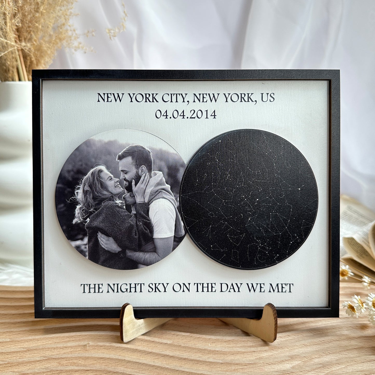 The Night Sky On The Day We Met - Personalized 2 Layers Wooden Photo Plaque