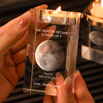 The Night We Became A Family Of 3 - Personalized Crystal Candle Holder - Moon Phase