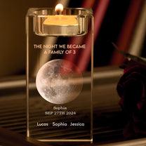 The Night We Became A Family Of 3 - Personalized Crystal Candle Holder - Moon Phase